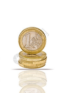 欧元硬币和白色背景上孤立的反弹图片