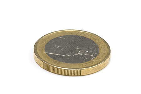 1欧元硬币白纸上孤立图片