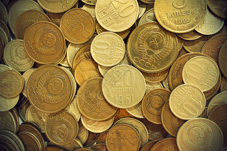 苏维埃联盟的硬币背景苏联的金属钱图片