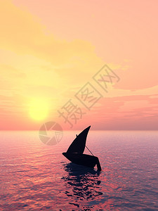 孤单的游艇在即将到来的太阳背景下海洋上一艘小船图片