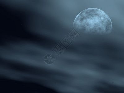 在中欧的冬季夜晚雾中的月亮外缘图片