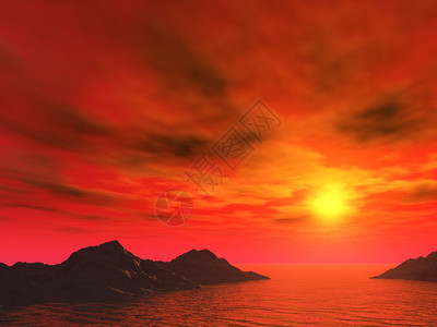 红日落海滨的天空图片