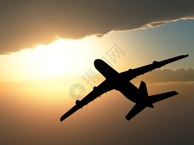 飞机对着太阳飞行背景图片