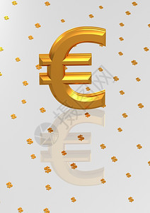 大三维金色欧元标志与反射大三维金色欧元标志图片