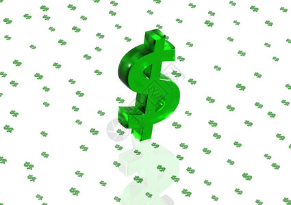 大三维绿色美元标志带有反射大三维绿色美元标志图片