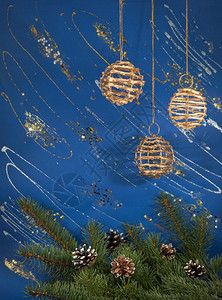 圣诞节日背景圣诞树枝松和柳节日球图片