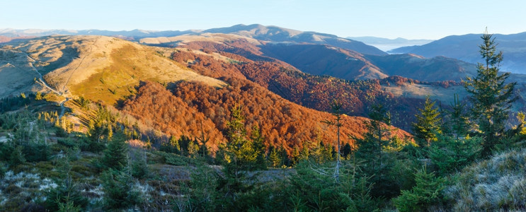 秋天的日出喀尔巴阡山顶的日间风景图片