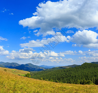 美丽的蓝天夏季喀尔巴阡山乌克兰最高霍夫纳区伊万诺弗兰基夫斯克地区上有白积云图片