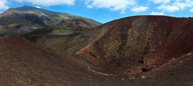 在意大利西里埃特纳火山坑之间,两缝合全景。图片