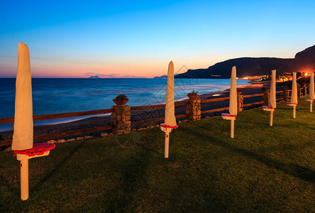 Tyrrhenian海滨Gaeta拉丁美洲意大利附近美丽的安息地日落图片