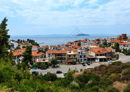 沿海NeosMarmaras村希腊锡多尼亚哈基迪的夏季清晨最佳景色图片