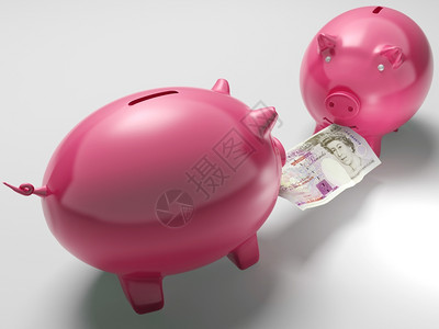与货币抗争的猪银行显示投资决定或风险图片