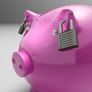 持锁耳朵小猪银行显示储蓄安全或银行图片