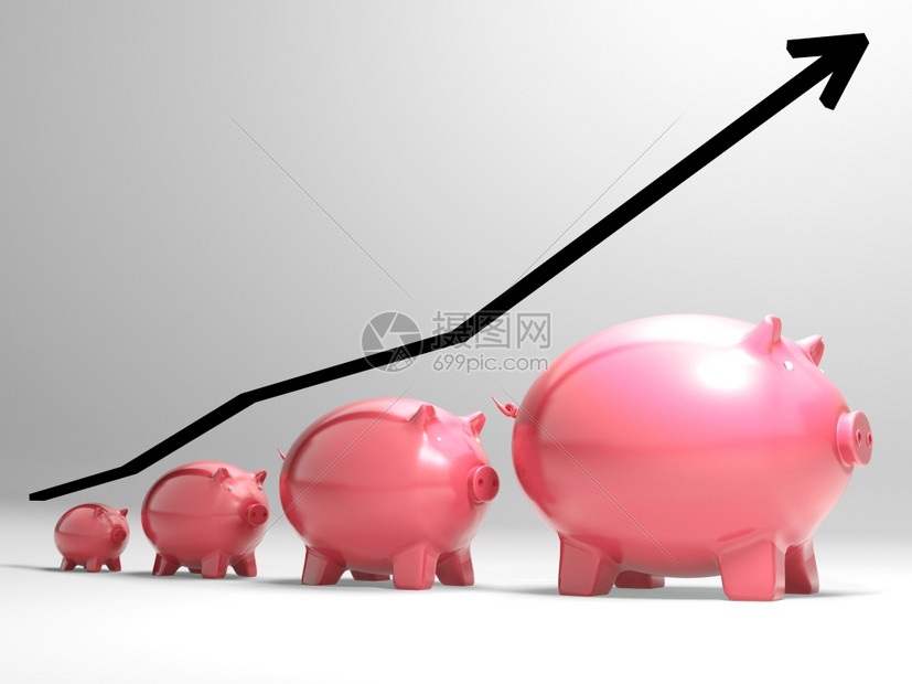 不断成长的猪展示了金融增长和进步图片