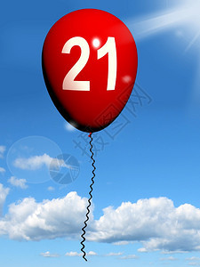 天空中的红气球庆祝或派对21个彩气球秀21个生日庆典21个生日快乐庆典成年高清图片素材