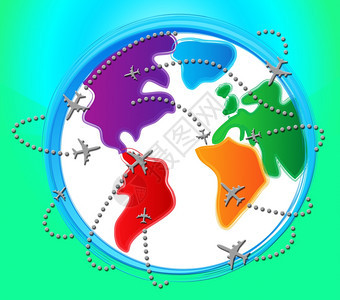 3d海外度假旅行的飞机环球说明背景图片
