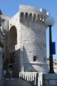 克罗地亚科尔舒拉城墙塔背景图片