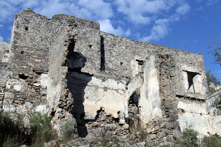 无蚊村土耳其Greek村Kayakoy的废旧房屋背景