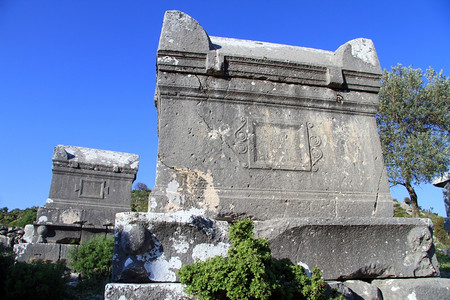 土耳其利基亚Sidyma石棺和废墟图片