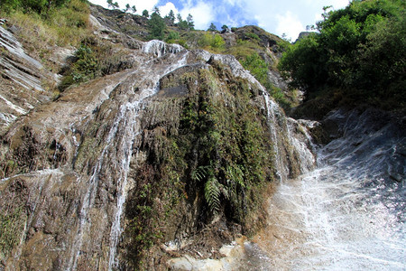尼泊尔山中岩石和宽阔的瀑布图片