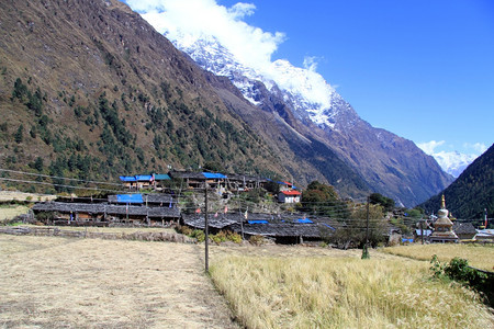 尼泊尔村庄和雪山图片