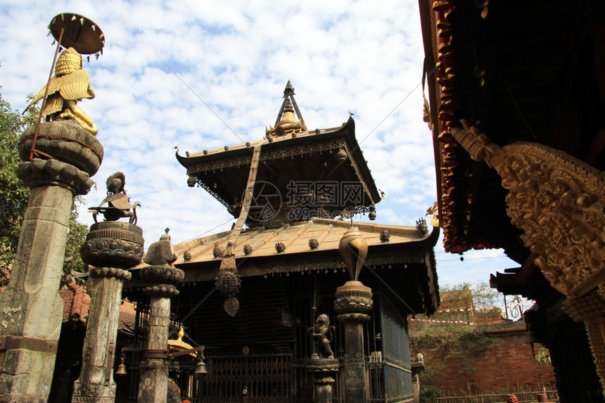 尼泊尔bhaktapur印度教寺庙的屋顶