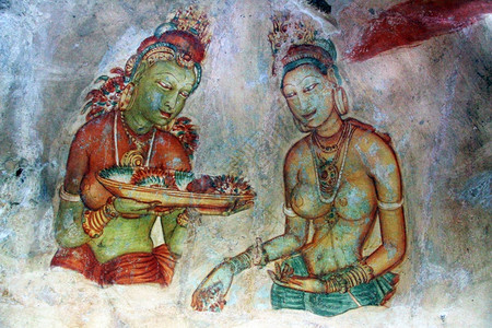 斯里兰卡Sigiriya岩石墙上的旧壁画图片