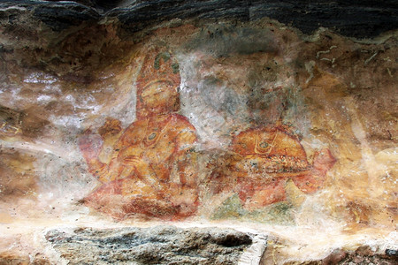 斯里兰卡Sigiriya岩石墙上的古老壁画图片