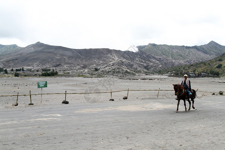 印度尼西亚Bromo火山附近骑着马的男人图片