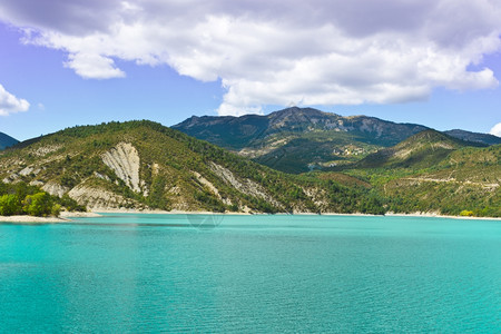 法属阿尔卑斯山湖木化海岸图片