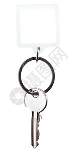 一个钢键和对方链在环上隔离白色背景上图片