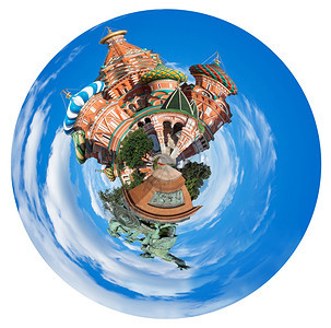 莫斯科Minin和Pozharsky以及SaintBasil大教堂纪念碑的球形观图片