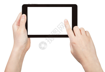 用白色背景隔离的剪切屏幕触摸手指平板Pc图片