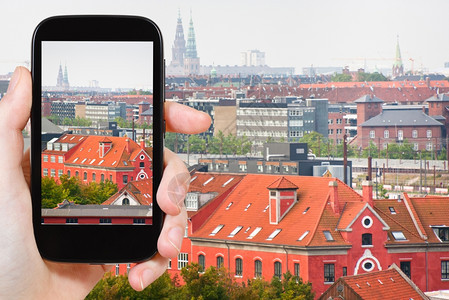 旅行概念旅游用移动工具拍摄哥本哈根市的照片丹麦图片