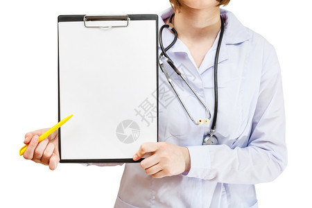 护士的剪贴板显示白背景上的空纸图片