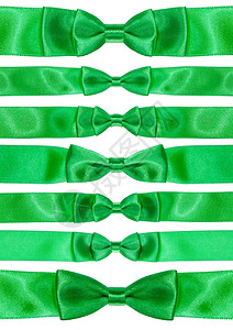 在白色背景上隔离的绿色讽刺带上一组对称弓结图片