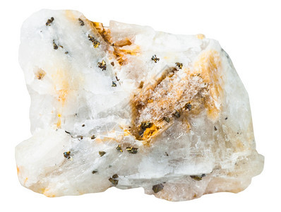 收集自然岩石的大型白色背景上孤立的硅矿岩石中金晶体图片