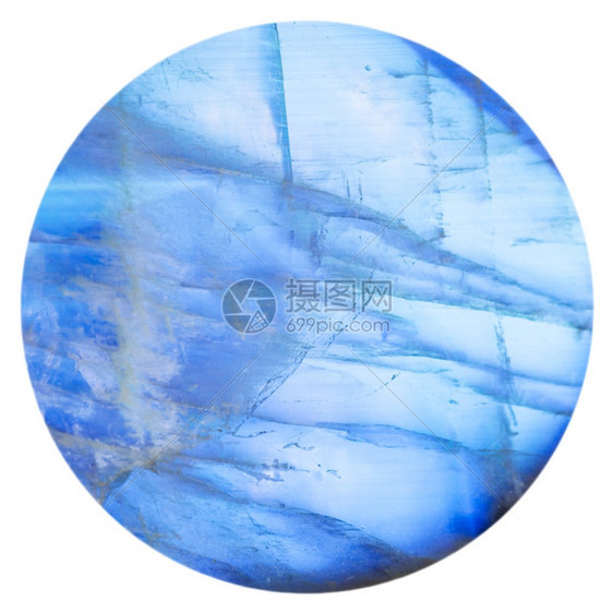 白底孤立的蓝月亮之珠Adularia天然矿物宝石圆珠图片