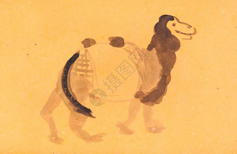使用水彩漆色涂料进行神博库加风格的培训黄色纸上骆驼草图图片