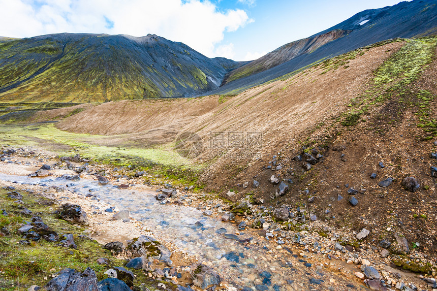 冰岛之旅9月冰岛高原地区Fjallabak自然保护区Landmannalaugar地区Graenagil峡谷的水流图片