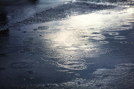 城里的一条人行道上有雨水背景图片