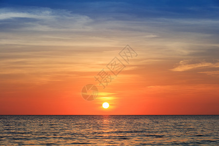 美丽的红日落在海洋上背景图片