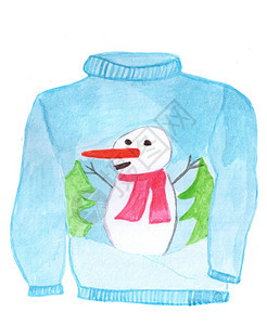 手画水彩色难看的圣诞毛衣雪人图片