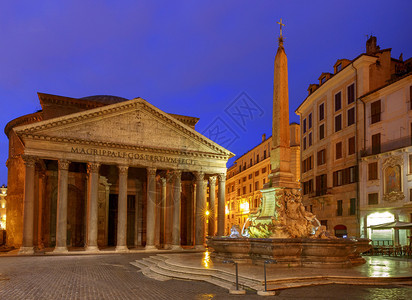 清晨见到万神殿罗马意大利万神殿夜间照明图片