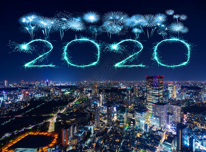 20年新烟花节快乐庆祝日本东京市风景图片