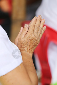Asian老人的手尊重佛和泰尚尊重信仰善行图片