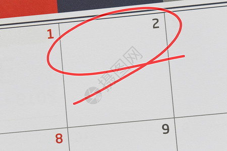 关注日历中的第2号和空白的红色椭圆来设计你的想法和工作概念图片