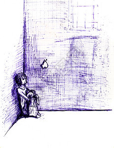 牢房中的囚犯想念他爱人想象一下球点笔角落中的囚犯用铁棒向窗外望着背景图片