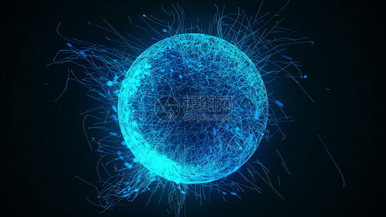 三维渲染计算机生成的球体或球上的无数霓虹涂鸦粒子和线的黑色背景3d渲染计算机生成的球体或球体由大量霓虹粒子和黑色背景上的线条组成图片