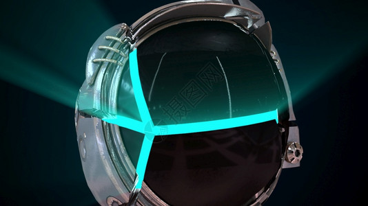 计算机生成了空间背景3D演化宇航员的头部在金属盔中与内部的亮光连接计算机生成了空间背景3D演化D图片